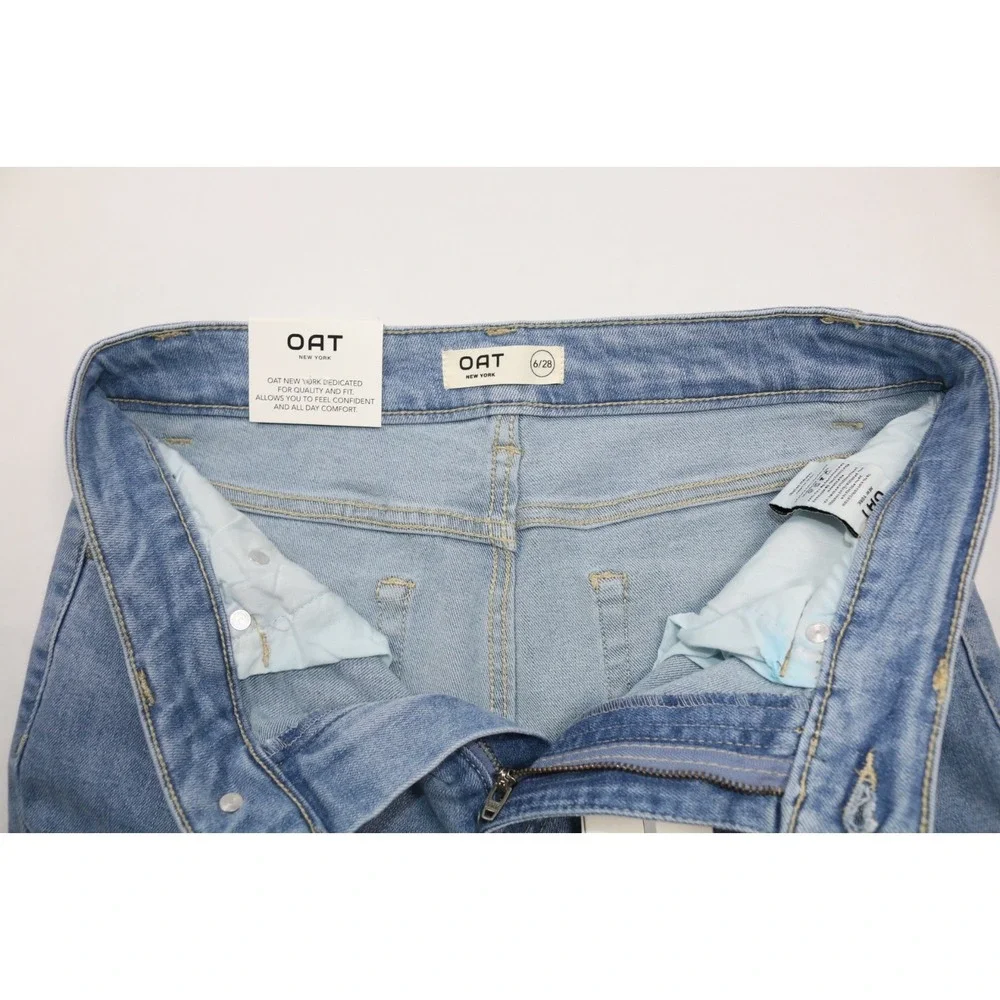 OAT New York Mid Rise Straight Ankle Jeans Women 6/28 NWT Light Wash Raw Hem